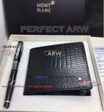 Perfect Replica 2019 AAA Mont blanc Purses Set Black Carved Rollerball Pen and Reticulation Wallet